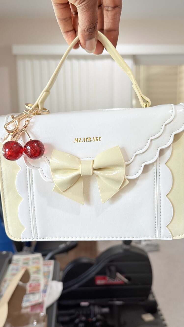 Mzacrake Lolita Style White and Cream Bowknot Handbag with Cherry Charm